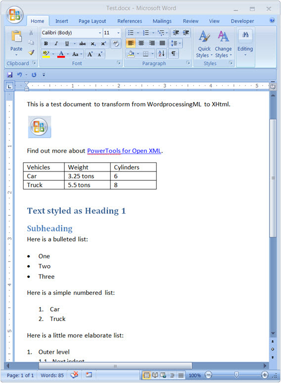 Screen clipping of Word document