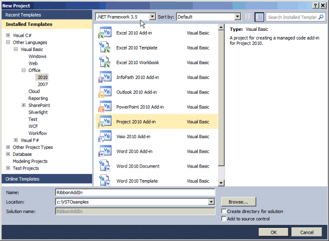 Creating a Project 2010 add-in for Visual Basic