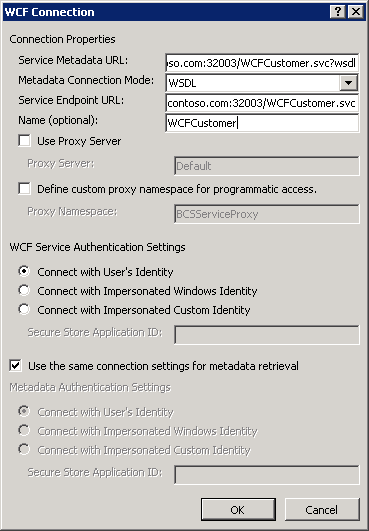 WCF Connection settings