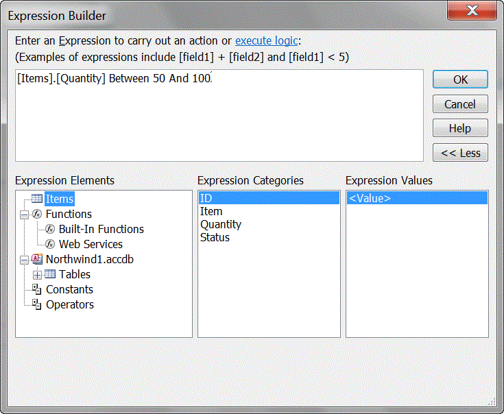 Expression Builder in Access 2010