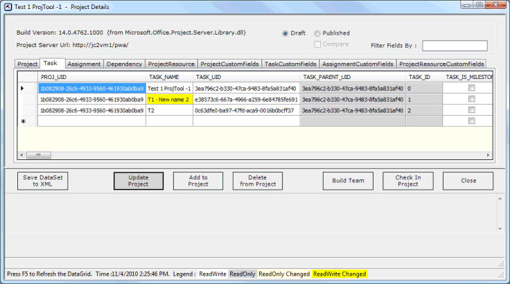 Updating a field in the Project Details dialog box