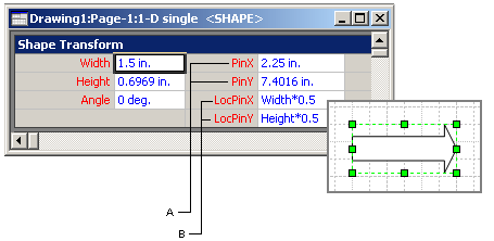 The Shape Transform section includes the local and parent coordinates of the pin.
