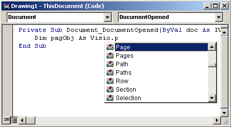 The Visio type library Auto List window