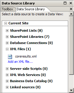 XML containing data source search results