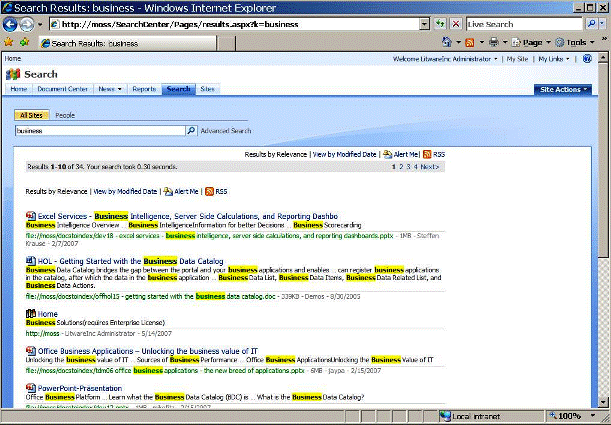 Search results with customized highlighting