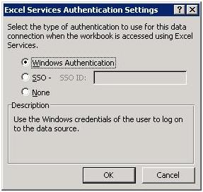 Excel Services Authentication Settings dialog box