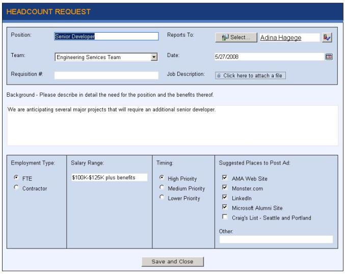 Headcount Request InfoPath form