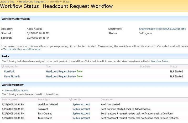 Headcount Request Workflow initial status