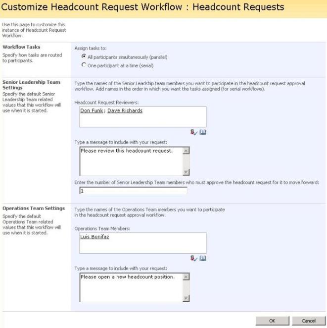 Headcount Request Workflow association form