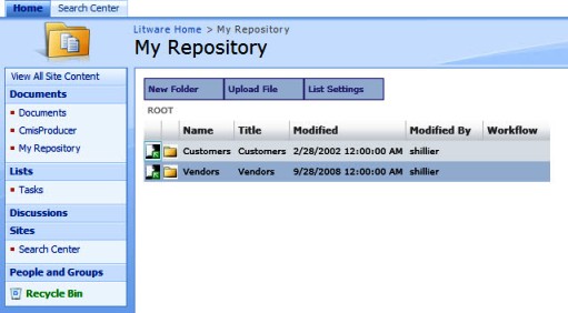 Default view of an external repository