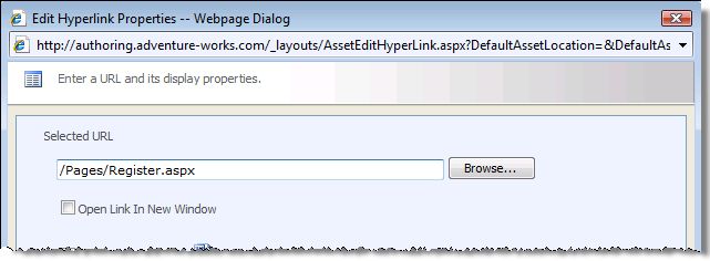 Content Editor Web Part Edit Hyperlink dialog box
