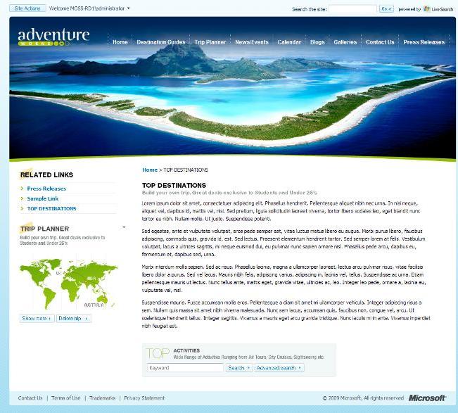 Branded Adventure Works Travel publishing site
