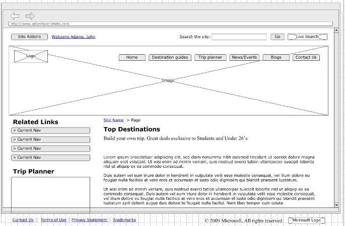 Visio 2007 wireframe for page