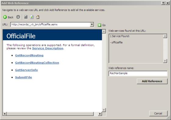 Adding a reference to Official File Web service