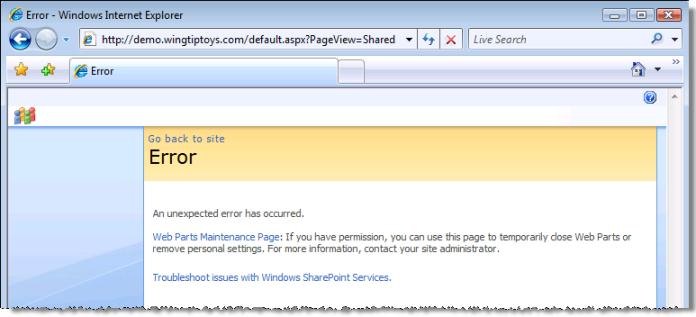 User-friendly SharePoint error page
