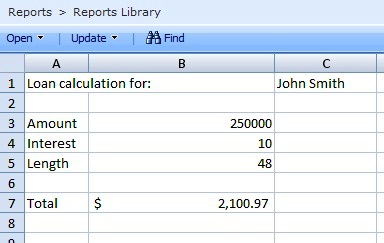 Loan calculation workbook in Excel Web Access