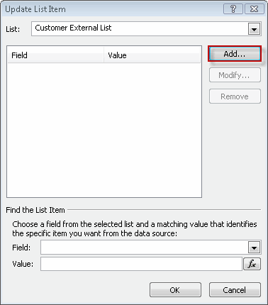 Add fields to update in the external list