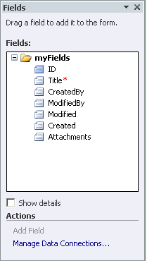 Field list in InfoPath Designer