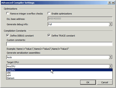 Advanced Compiler Settings dialog box