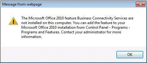 Business Connectivity Services not installed error