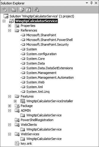 Visual Studio WingtipCalculatorService project
