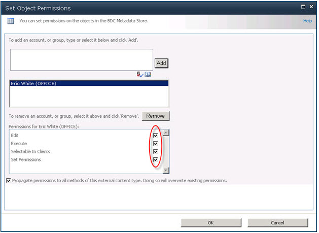 Specify permissions for the user