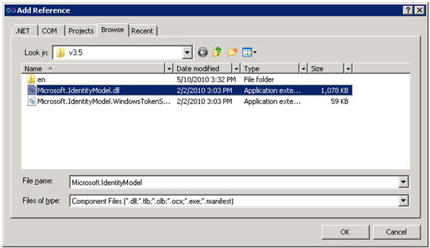 Select the Windows Identity Framework DLL