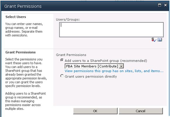 Grant Permissions dialog box