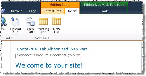 Contextual tab and Web Part are visible