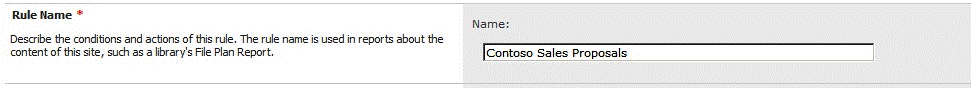 Content organizer dialog box: Rule Name section