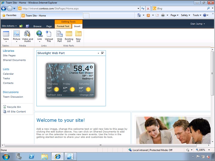 Weather forecast displayed in Silverlight web part