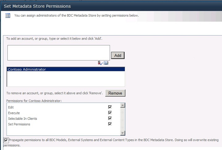 Setting permissions for Business Data Connectivity