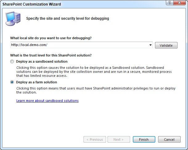 SharePoint Customization Wizard dialog box