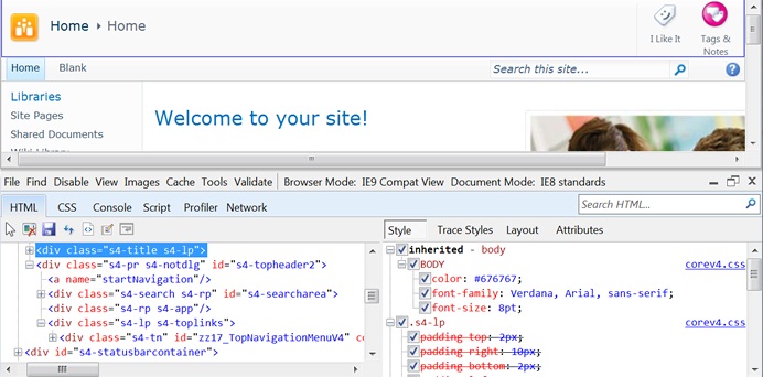 Discover CSS classes with IE Developer Toolbar