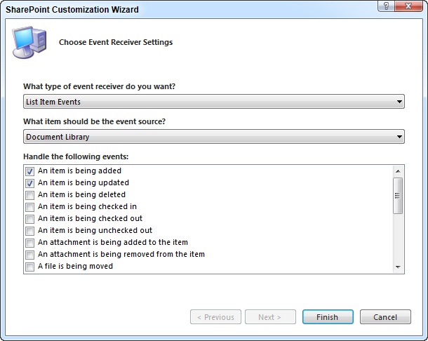 SharePoint Customization Wizard dialog box