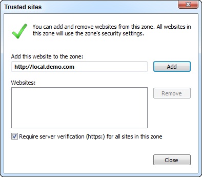 Trusted Sites dialog box