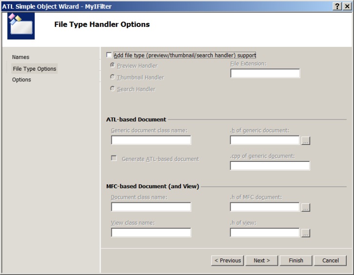 File Type Handler Options dialog box