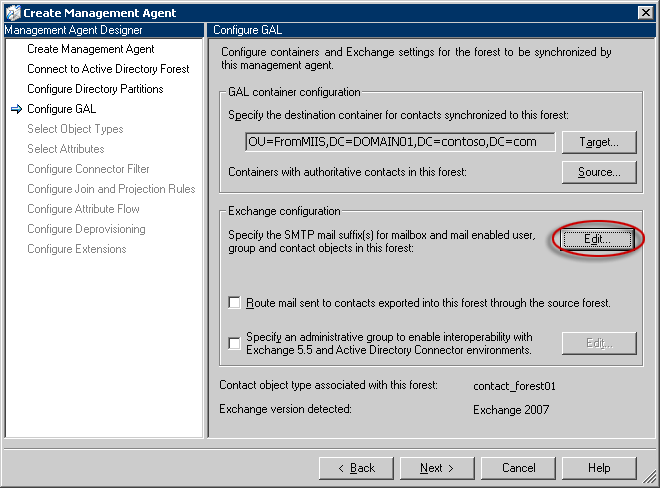 Configure GAL page, Edit button
