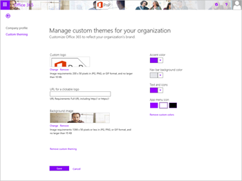 Screenshot of the Office 365 theme settings.