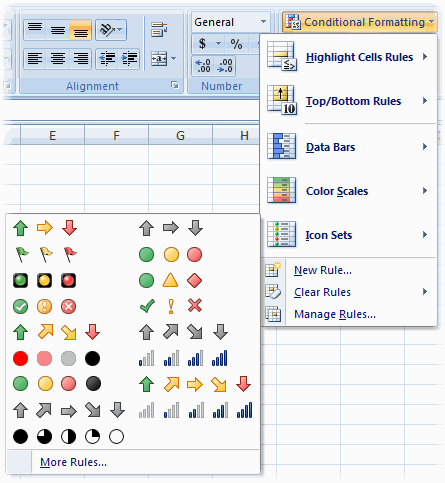 Sets of conditional formatting icons