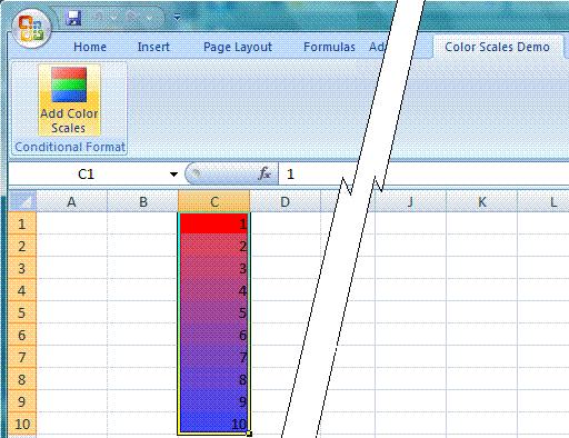 Range of values and color scale inserted into doc