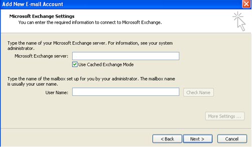 Add New Microsoft Exchange E-mail Account