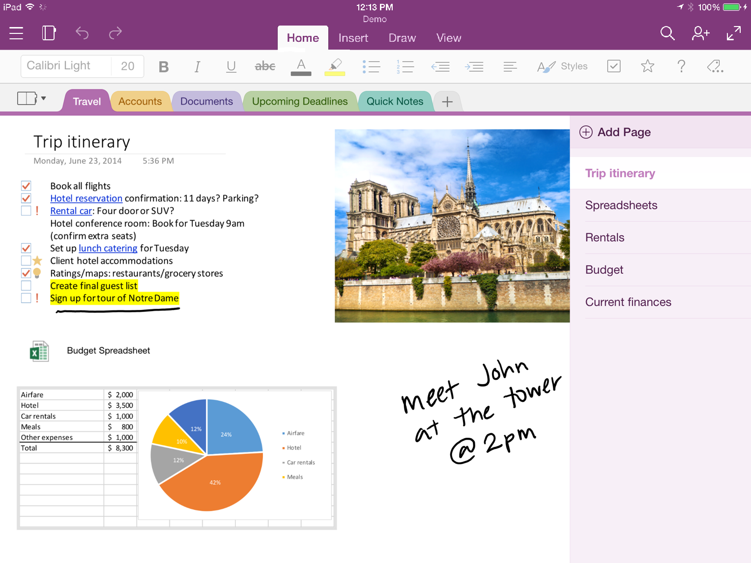 A sample OneNote page.