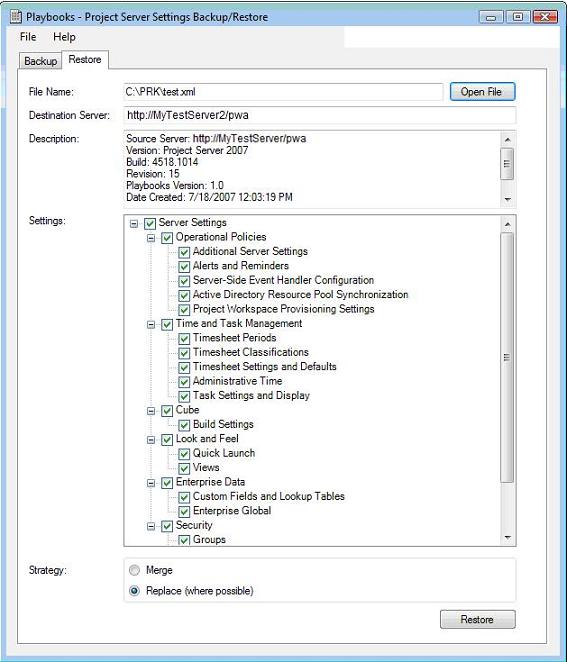 Project Server 2007 backup and restore tool