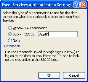 Excel Services Authentication Settings dialog box