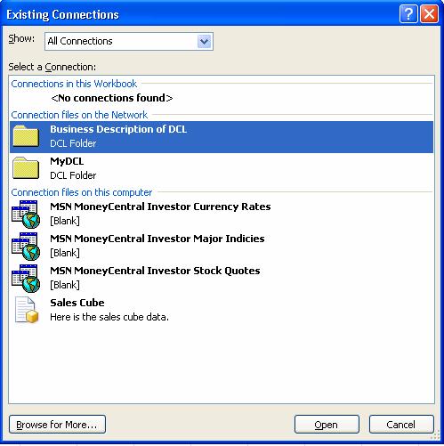Excel Services existing connection files