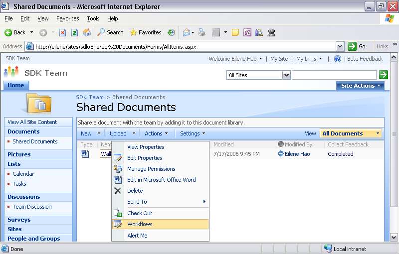 Windows SharePoint Services workflow scenario