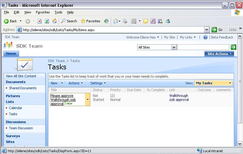 Office SharePoint Server workflow - tasks
