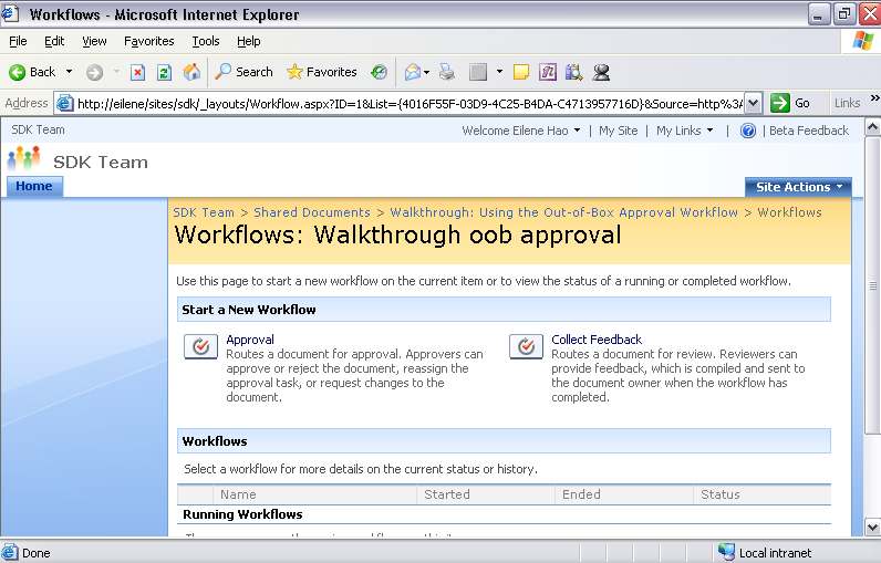 Windows SharePoint Services set up workflows