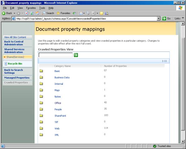 Document property mappings - crawled property view